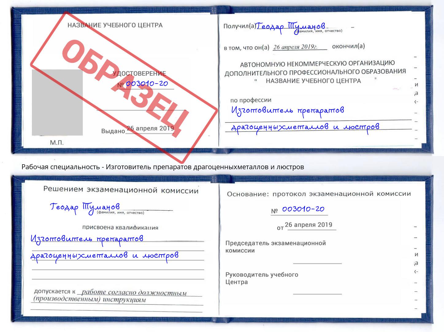 Изготовитель препаратов драгоценныхметаллов и люстров Сарапул