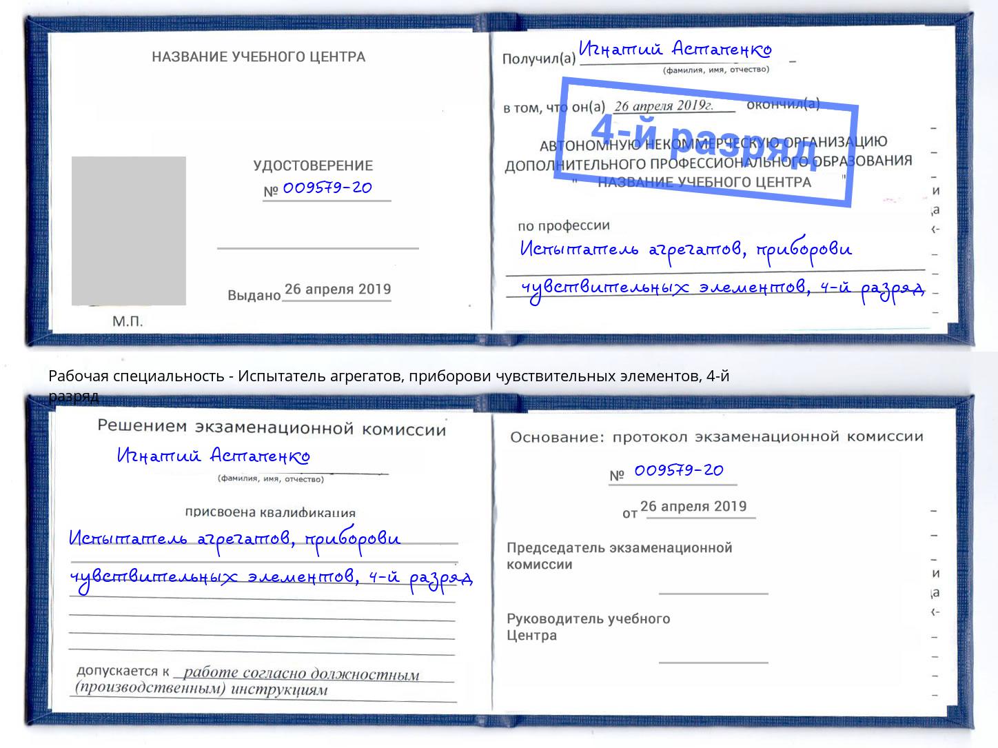 корочка 4-й разряд Испытатель агрегатов, приборови чувствительных элементов Сарапул