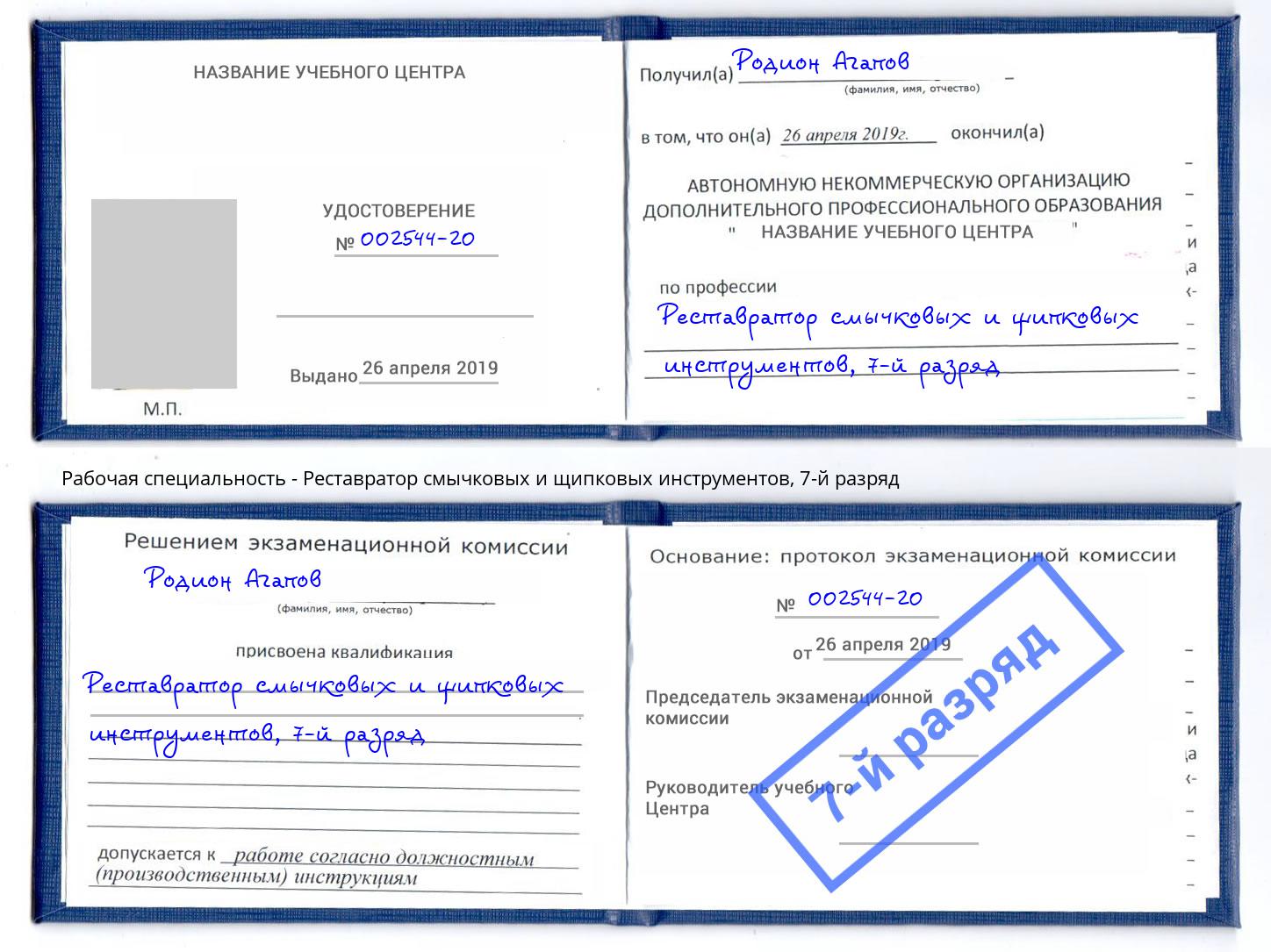 корочка 7-й разряд Реставратор смычковых и щипковых инструментов Сарапул