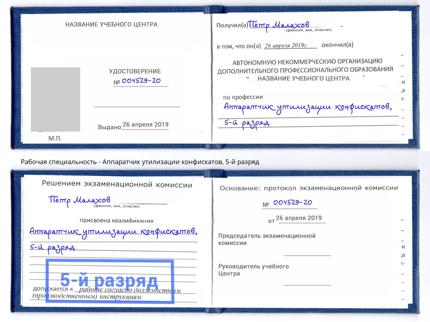 корочка 5-й разряд Аппаратчик утилизации конфискатов Сарапул