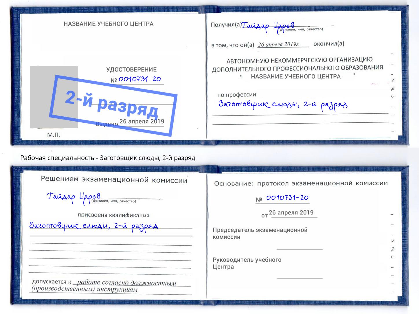 корочка 2-й разряд Заготовщик слюды Сарапул