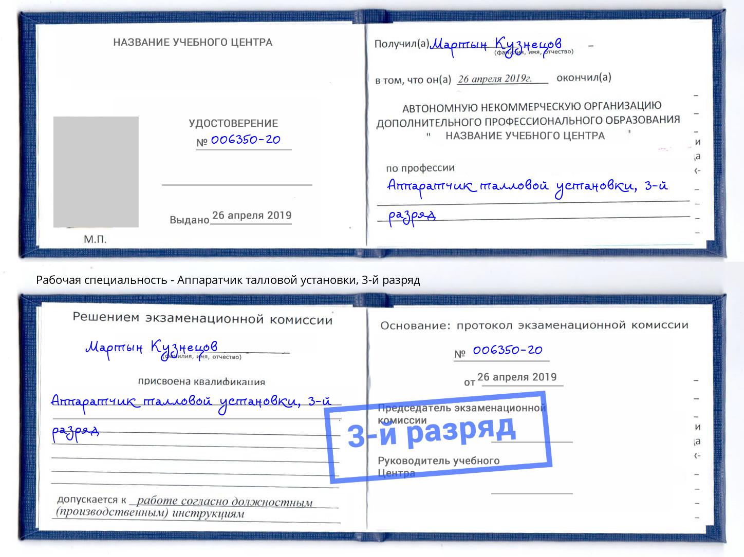 корочка 3-й разряд Аппаратчик талловой установки Сарапул