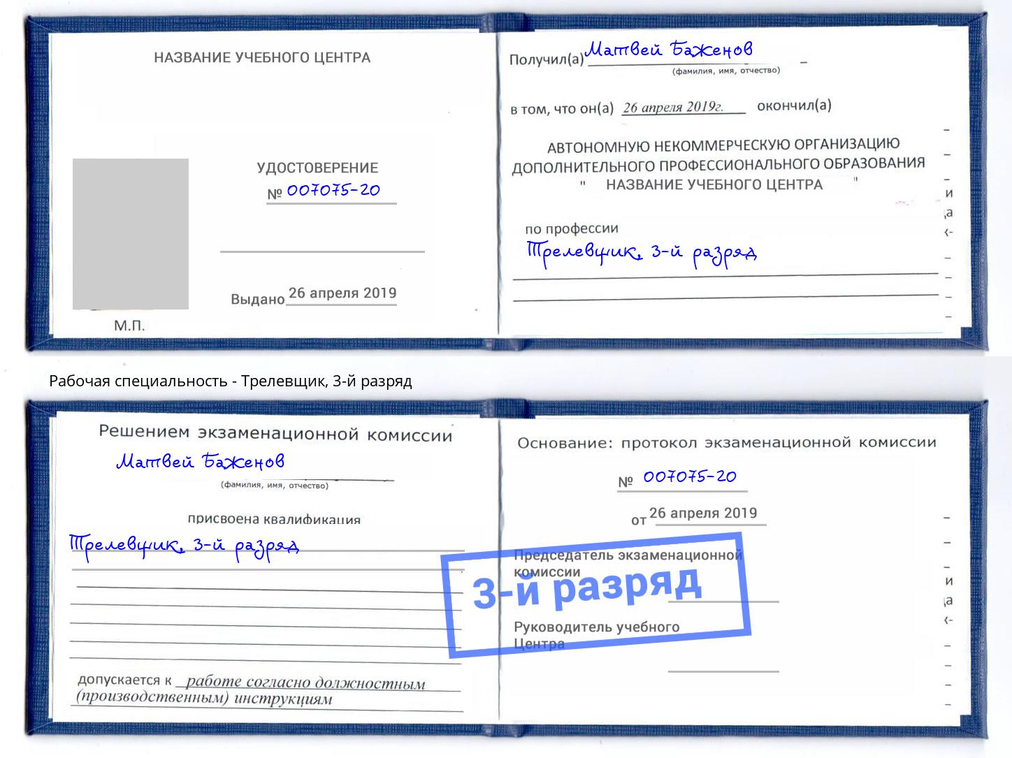 корочка 3-й разряд Трелевщик Сарапул