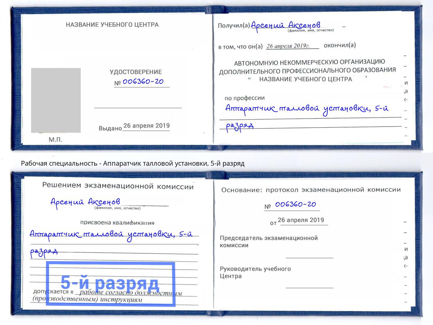 корочка 5-й разряд Аппаратчик талловой установки Сарапул