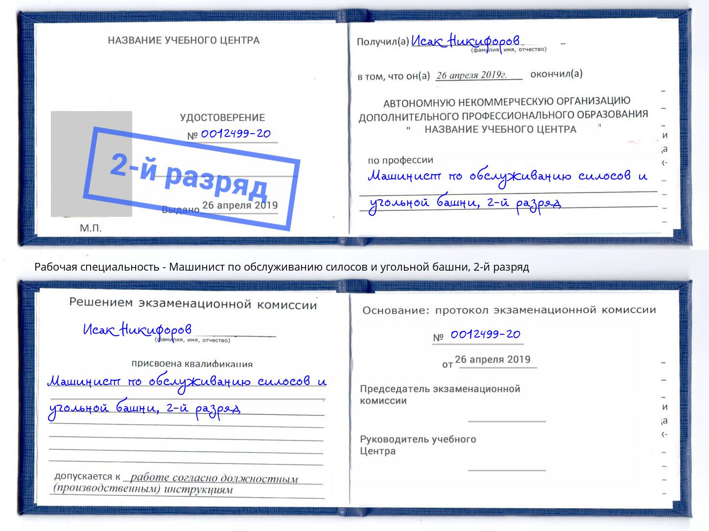 корочка 2-й разряд Машинист по обслуживанию силосов и угольной башни Сарапул